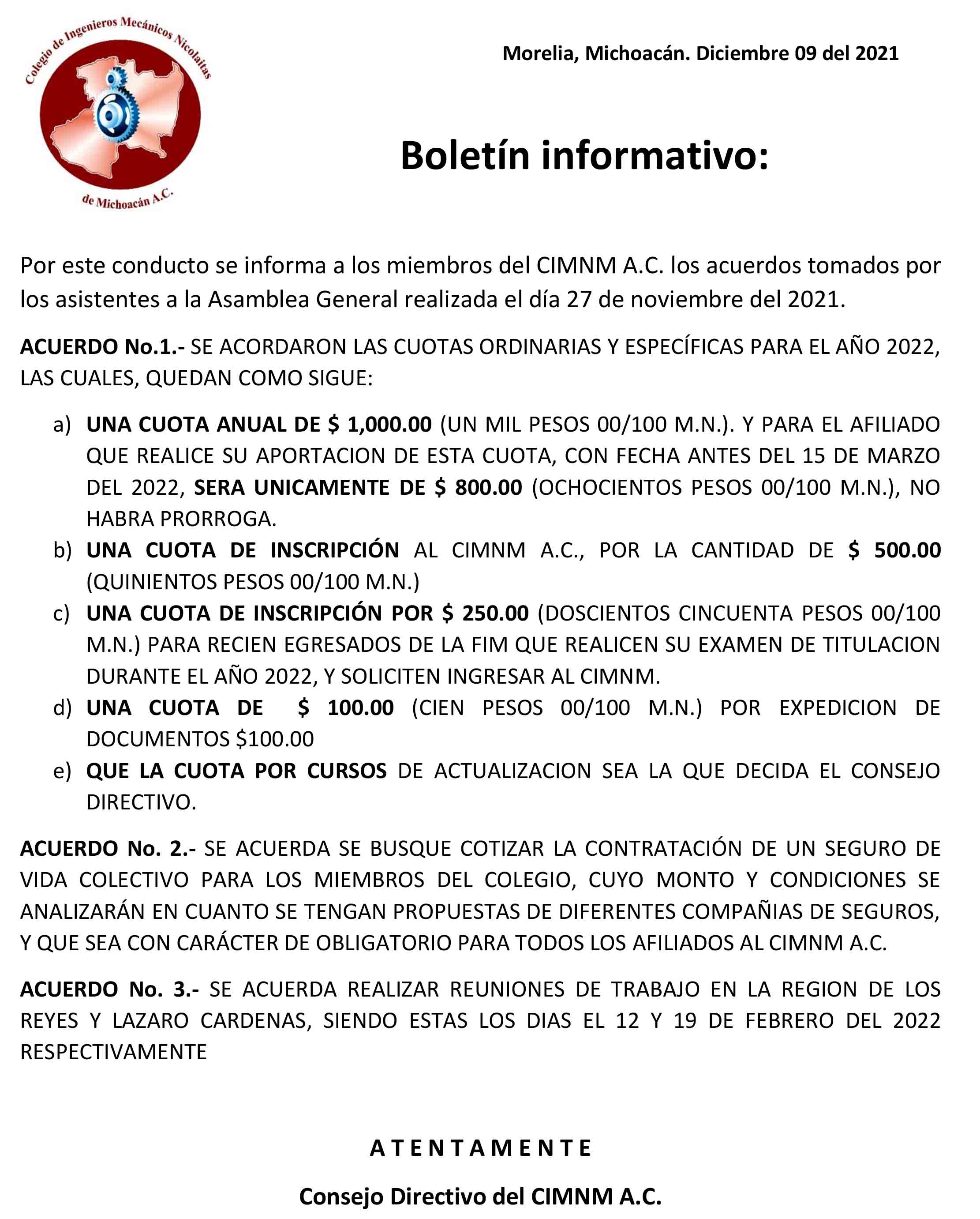 Bolet&iacute;n informativo