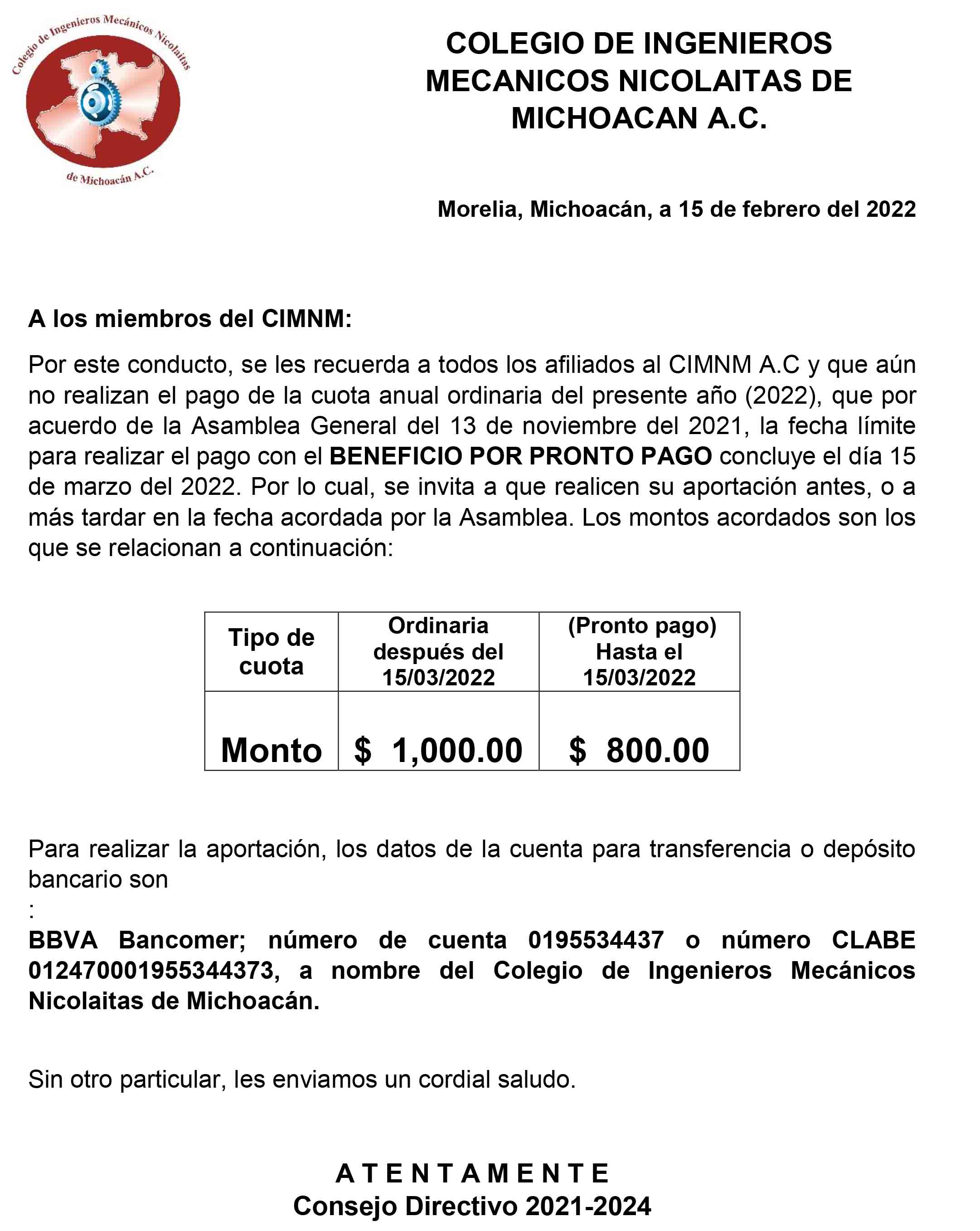 Comunicado aportaci&oacute;n anual