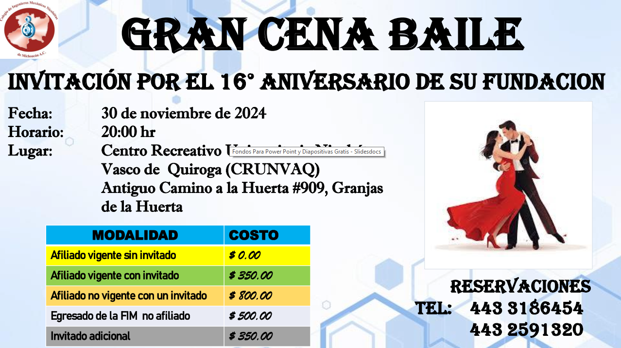 INvitaci&oacute;n Cena Baile 16 aniversario